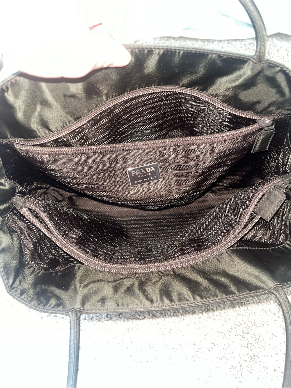 Prada Black Tessuto Shoulder Tote with Triangular Logo - Picture 9 of 15